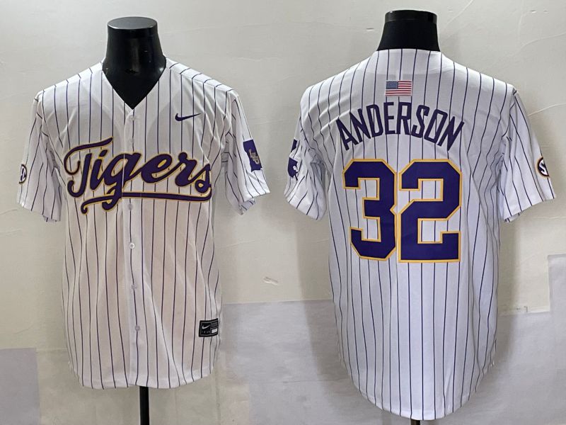 Men 2025 LSU Tigers #32 Anderson White stripe Joint Name Nike NCAA Jersey style 1->ncaa teams->NCAA Jersey